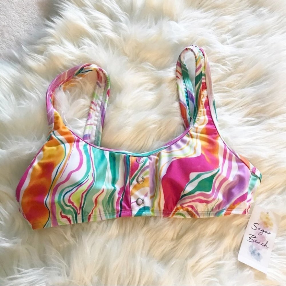 SUGAR BEACH Top With removable pads Swim Swimsuit Multicolor Size M New - Picture 3 of 11